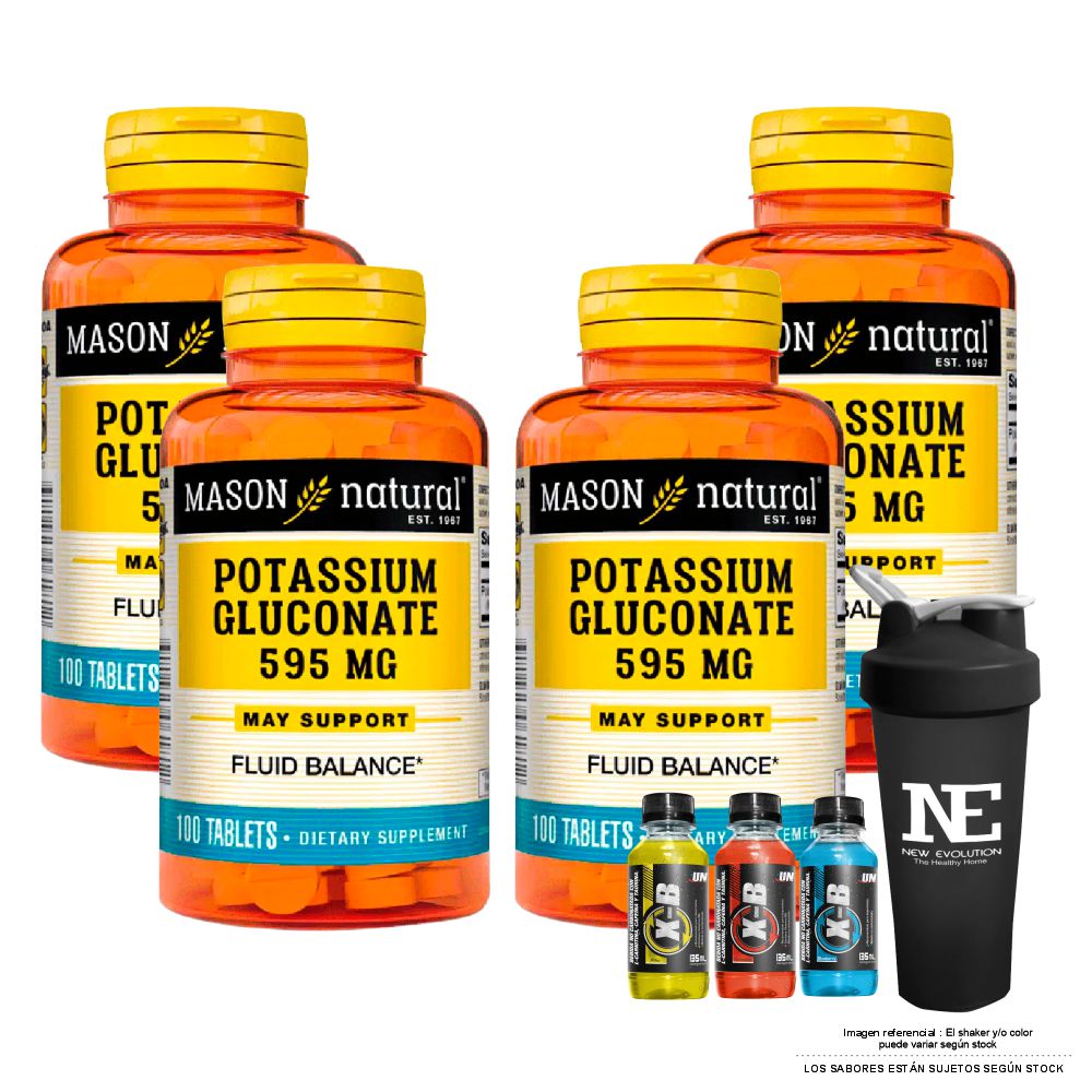 COMBO VITAMINAS MASON NATURAL - 4 GLUCONATO DE POTASIO 595 MG (100 TAB) + SHAKER - 1