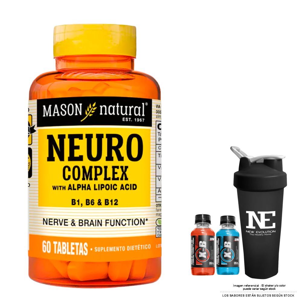 VITAMINAS MASON NATURAL - NEURO COMPLEX CON ÁCIDO ALFA LIPOICO (60 TAB) + SHAKER - 1