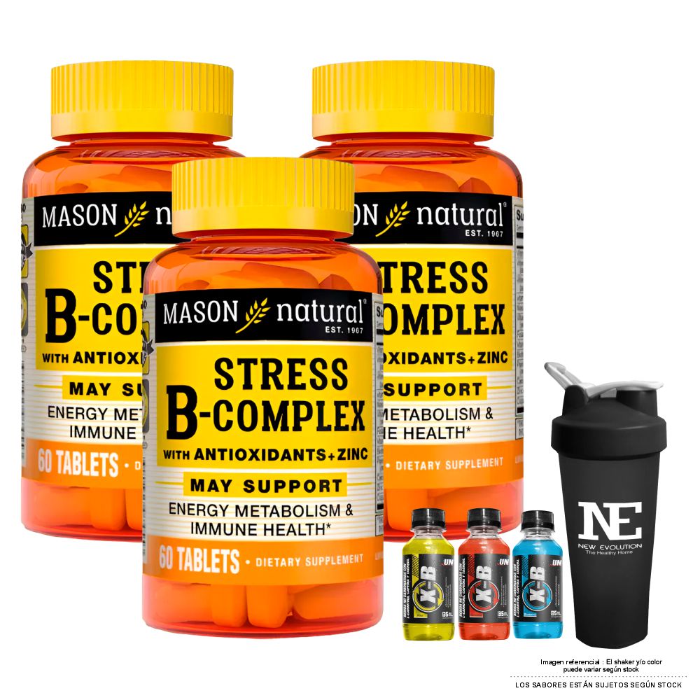 COMBO VITAMINAS MASON NATURAL - 3 STRESS FORMULA B-COMPLEX CON ANTIOXIDANTES+ZINC (60 TAB) + SHAKER - 1