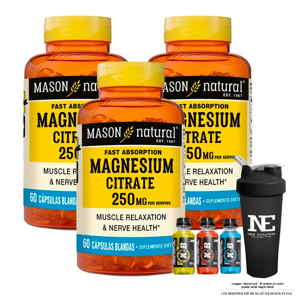 COMBO VITAMINAS MASON NATURAL - 3 CITRATO DE MAGNESIO (60 SOFTG) + SHAKER - 1