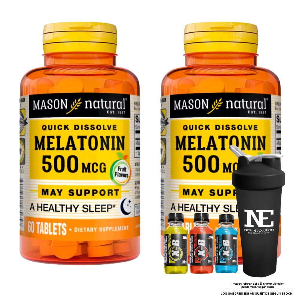 COMBO VITAMINAS MASON NATURAL - 2 MELATONINA 500 MCG (60 TAB SUBLINGUAL) + SHAKER - 1