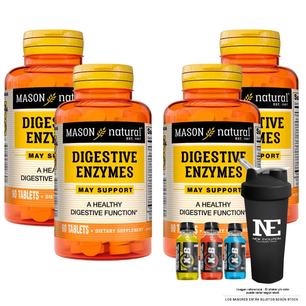 COMBO VITAMINAS MASON NATURAL - 4 ENZIMAS DIGESTIVAS (90 TAB) + SHAKER - 1