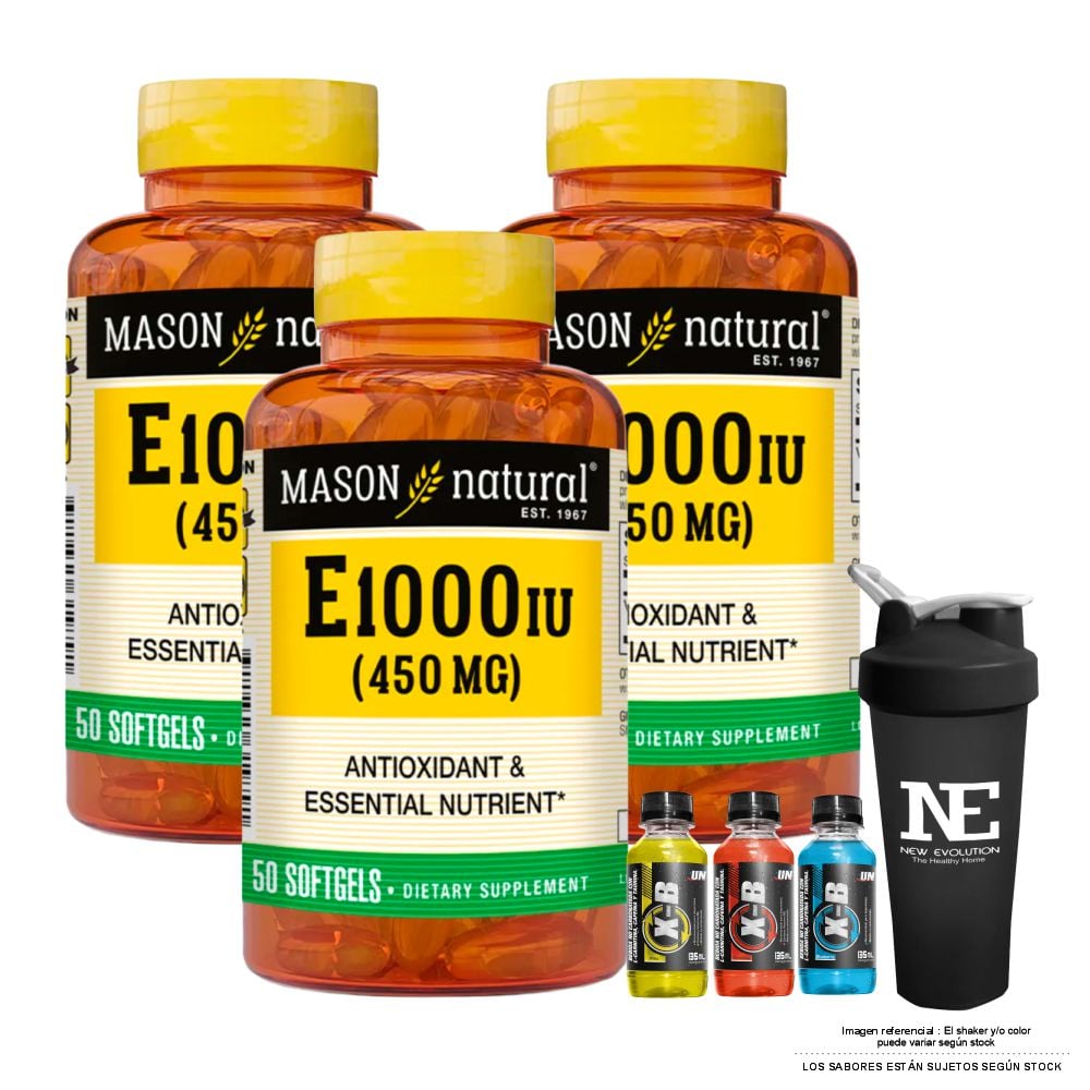 COMBO VITAMINAS MASON NATURAL - 3 VITAMINA E-1000 UI (450 MG) (50 SOFTG) + SHAKER - 1