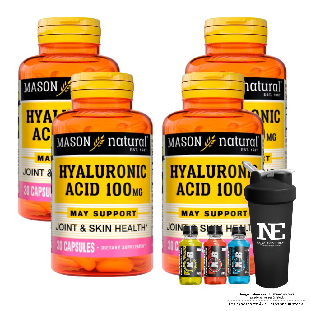 COMBO VITAMINAS MASON NATURAL - 4 ÁCIDO HIALURÓNICO 100 MG (30 CAP) + SHAKER - 1