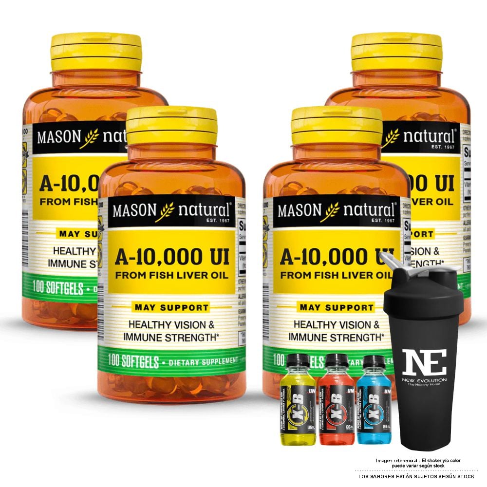 COMBO VITAMINAS MASON NATURAL - 4 VITAMINA A 10,000 UI FROM FISH LIVER OIL (100 SOFTG) + SHAKER - 1