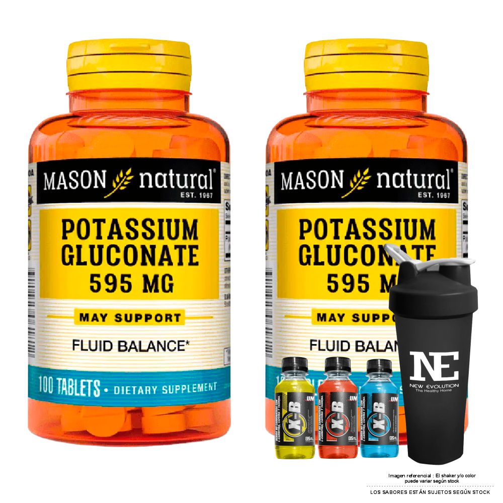 COMBO VITAMINAS MASON NATURAL - 2 GLUCONATO DE POTASIO 595 MG (100 TAB) + SHAKER - 1