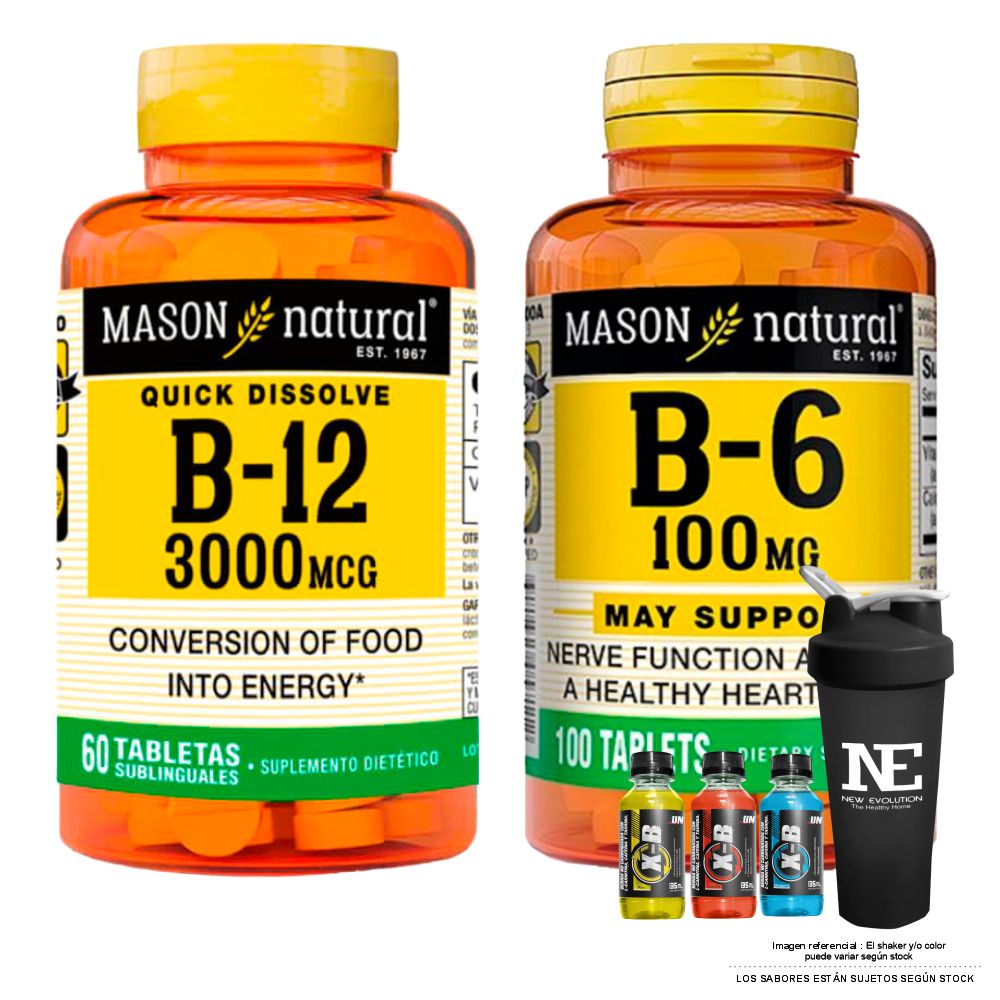 COMBO VITAMINAS MASON NATURAL - 4 VITAMINA B-12 3000 MCG (60 TAB SUBL) + SHAKER - 1