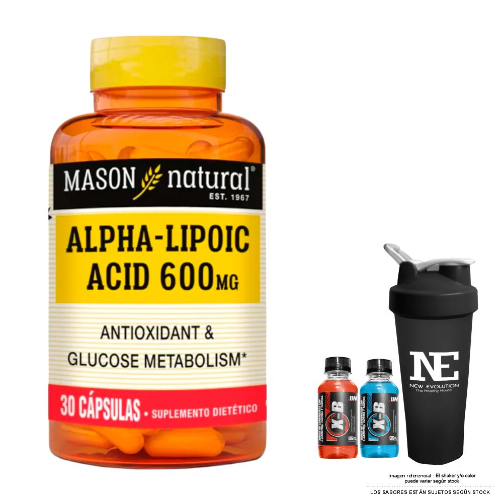 VITAMINAS MASON NATURAL - ÁCIDO ALFA LIPOICO 600 MG (30 CAP) + SHAKER - 1