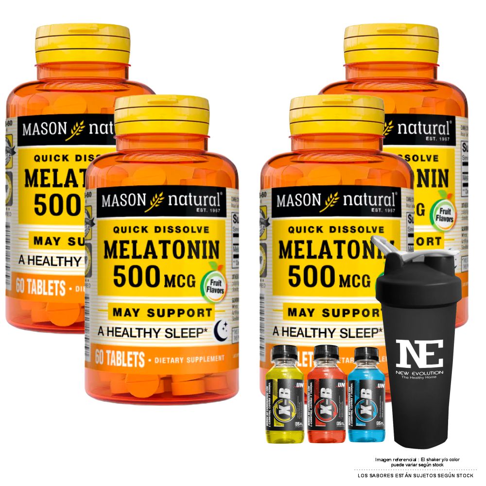 COMBO VITAMINAS MASON NATURAL - 4 MELATONINA 500 MCG (60 TAB SUBLINGUAL) + SHAKER - 1