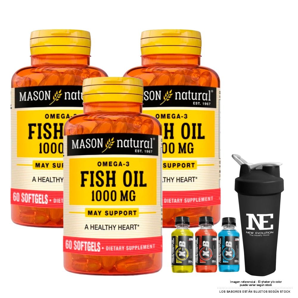 COMBO VITAMINAS MASON NATURAL - 3 OMEGA 3 FISH OIL 1000 MG (60 SOFTG) + SHAKER - 1