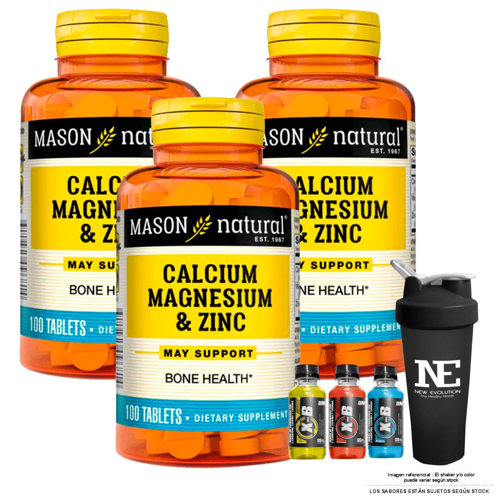 COMBO VITAMINAS MASON NATURAL - 3 CALCIO, MAGNESIO Y ZINC (100 TAB) + SHAKER - 1