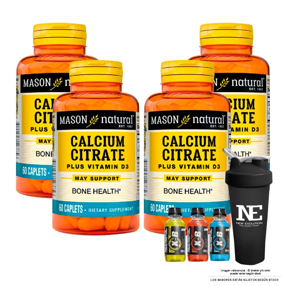 COMBO VITAMINAS MASON NATURAL - 4 CITRATO DE CALCIO CON VITAMINA D3 (60 TAB) + SHAKER - 1
