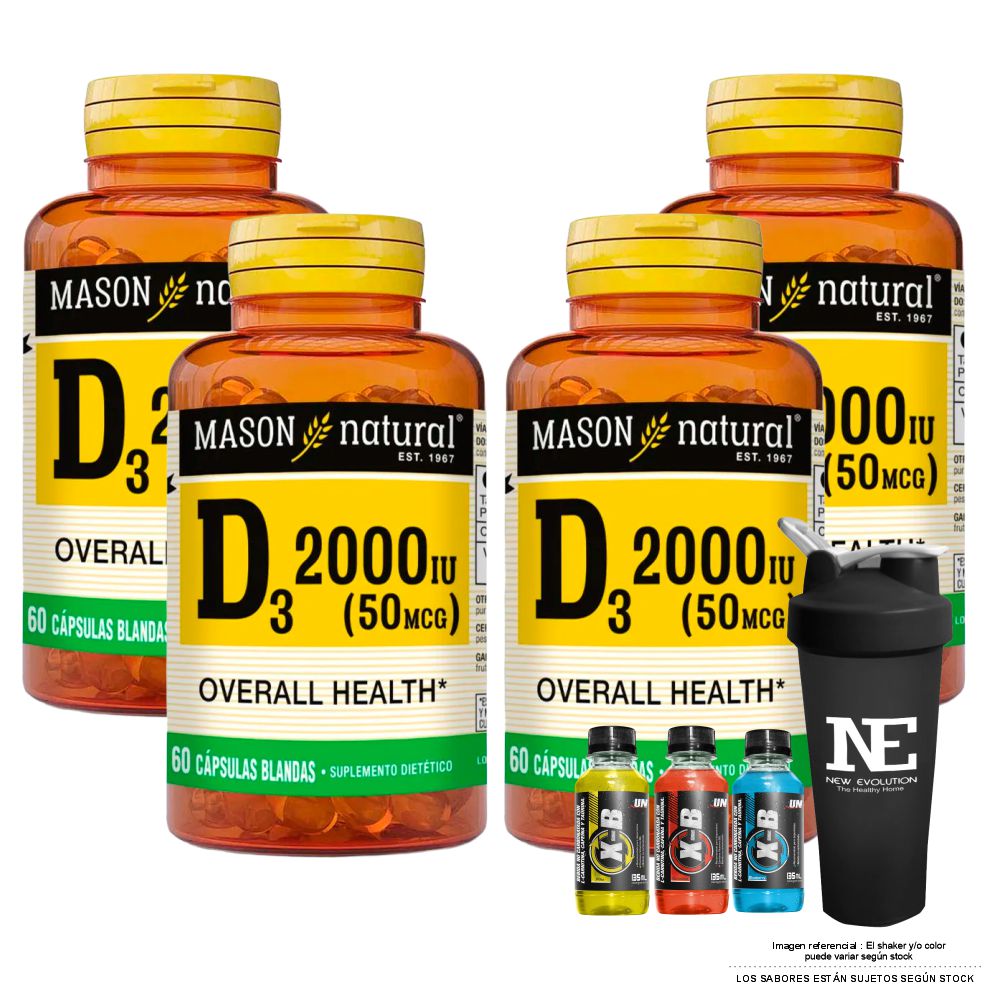 COMBO VITAMINAS MASON NATURAL - 4 D-3 2000 UI (60 SOFTG) + SHAKER - 1