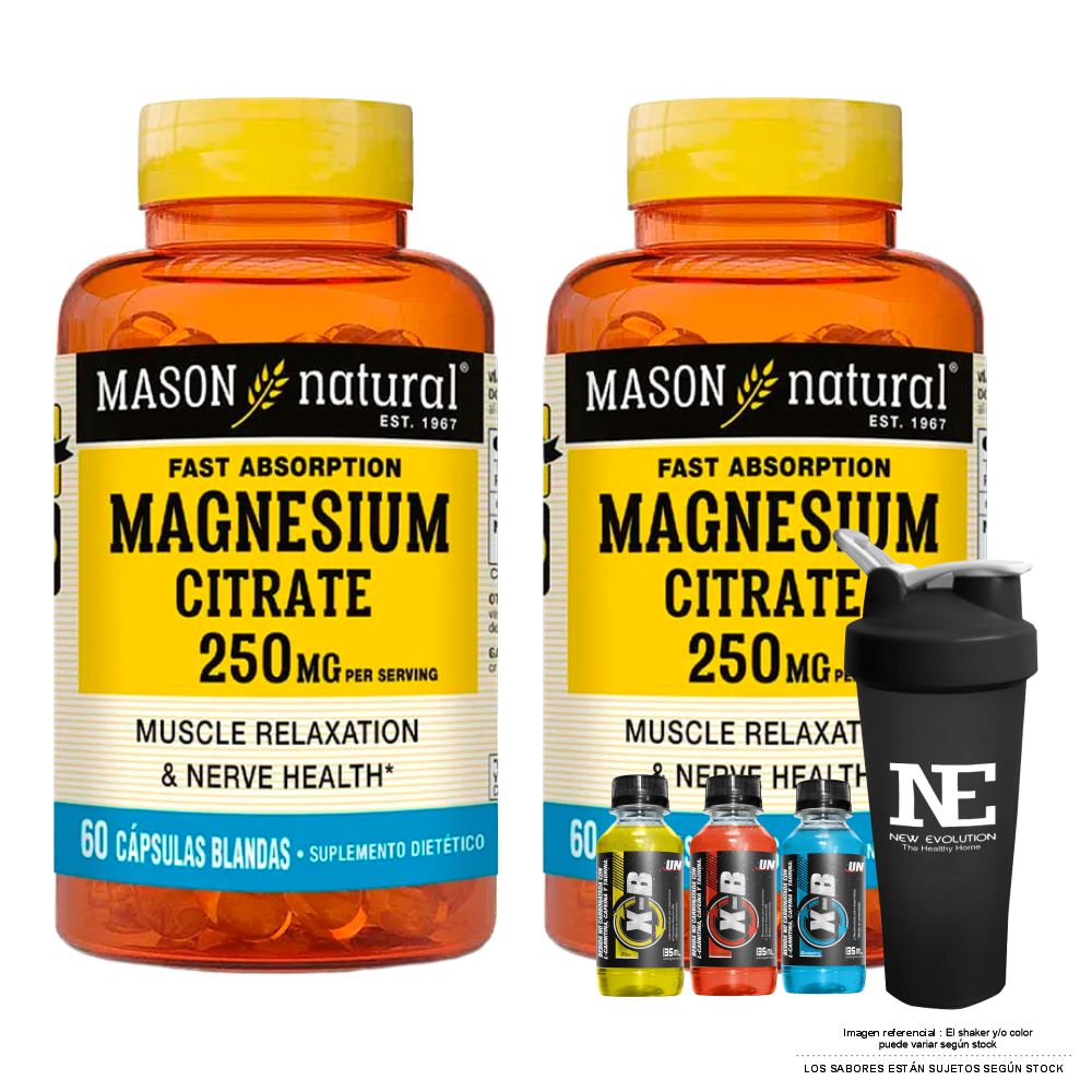 COMBO VITAMINAS MASON NATURAL - 2 CITRATO DE MAGNESIO (60 SOFTG) + SHAKER - 1