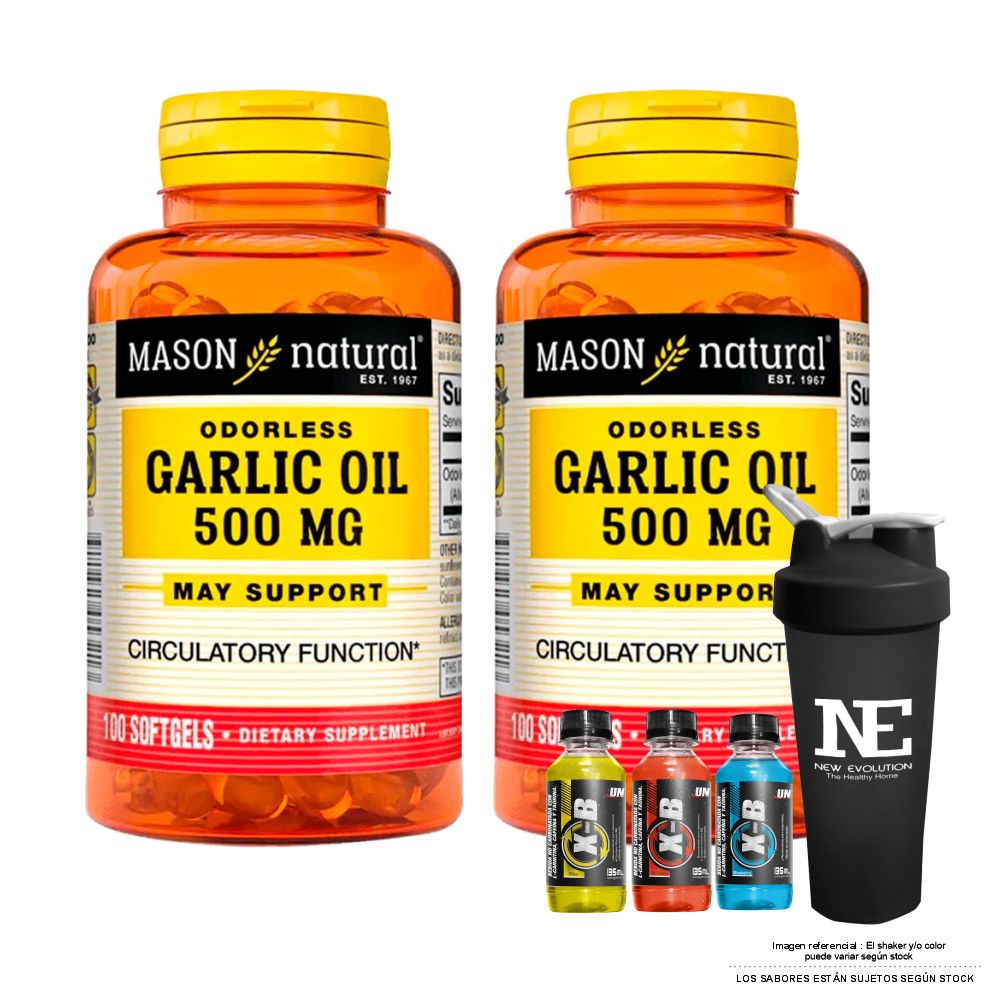 COMBO VITAMINAS MASON NATURAL - 2 ACEITE DE AJO 500 MG (100 SOFTG) + SHAKER - 1