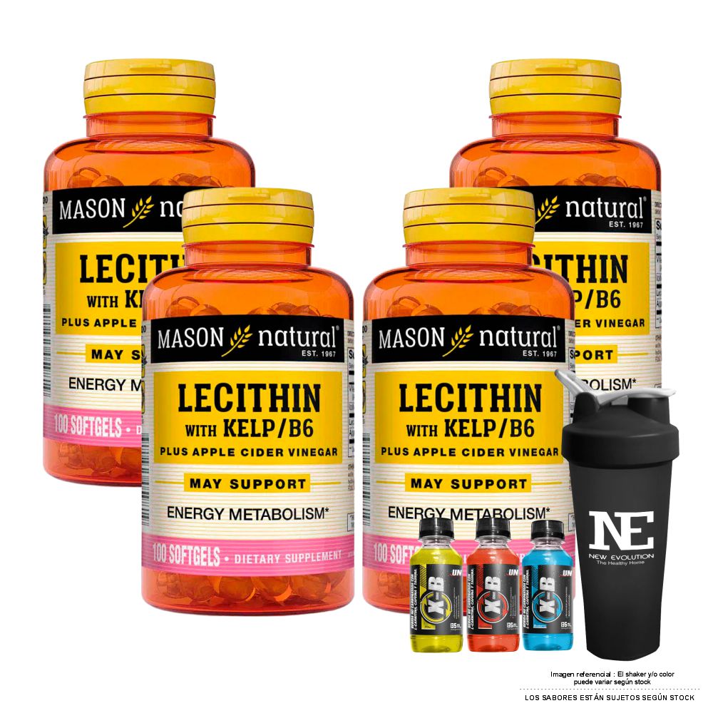COMBO VITAMINAS MASON NATURAL - 4 LECITINA KELP B6 (100 SOFTG) + SHAKER - 1