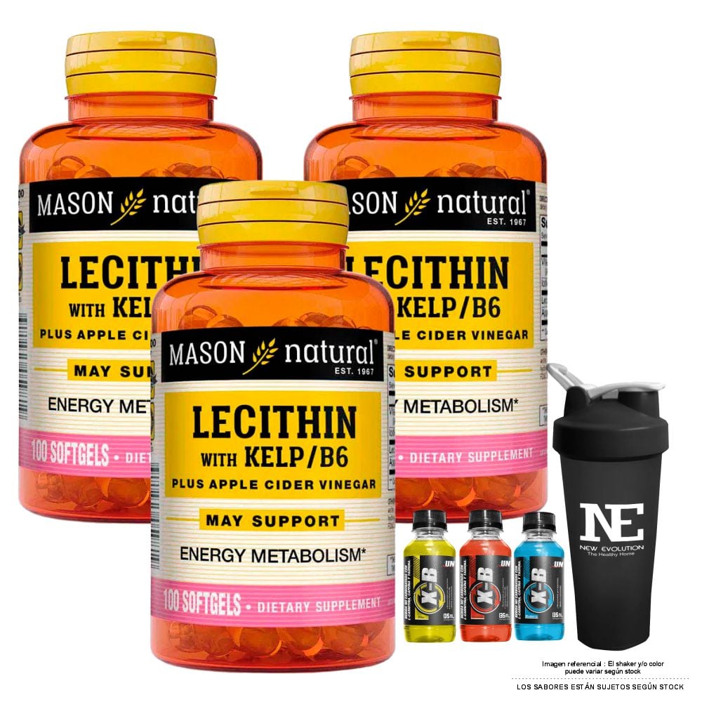 COMBO VITAMINAS MASON NATURAL - 3 LECITINA KELP B6 (100 SOFTG) + SHAKER - 1