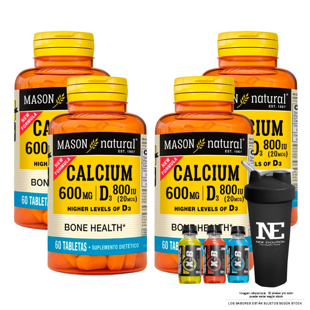 COMBO VITAMINAS MASON NATURAL - 4 CALCIO 600MG D3 800IU (20 MCG) (60 TAB) + SHAKER - 1