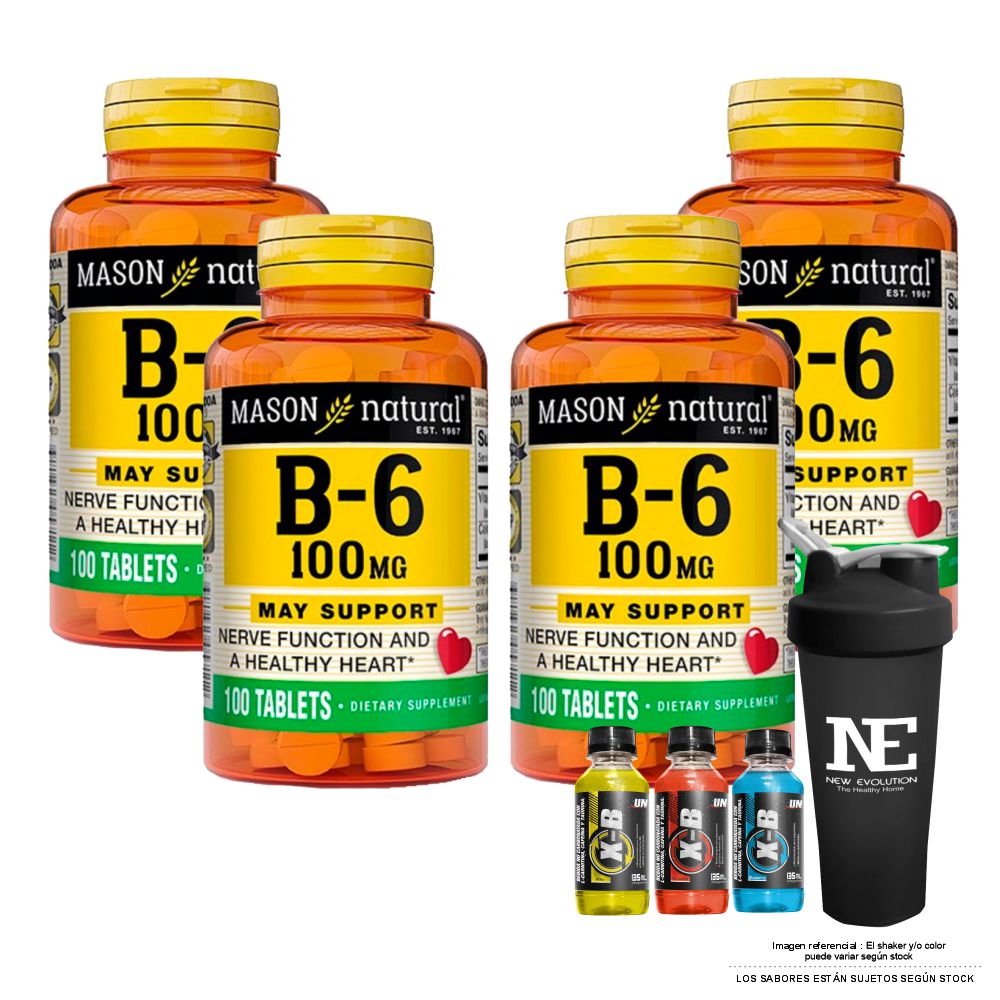 COMBO VITAMINAS MASON NATURAL - 4 VITAMINA B-6 100 MG (100 TAB) + SHAKER - 1