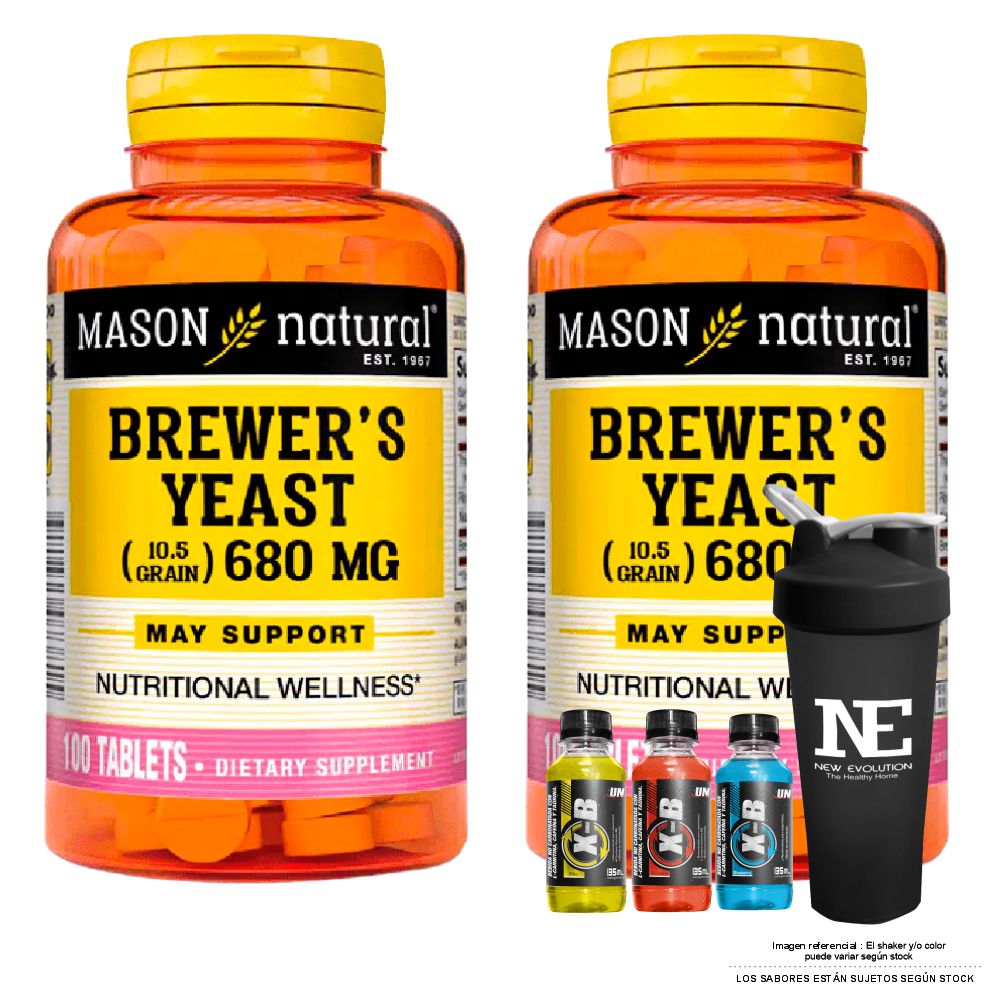 COMBO VITAMINAS MASON NATURAL - 2 LEVADURA DE CERVEZA 680 MG (100 TAB) + SHAKER - 1