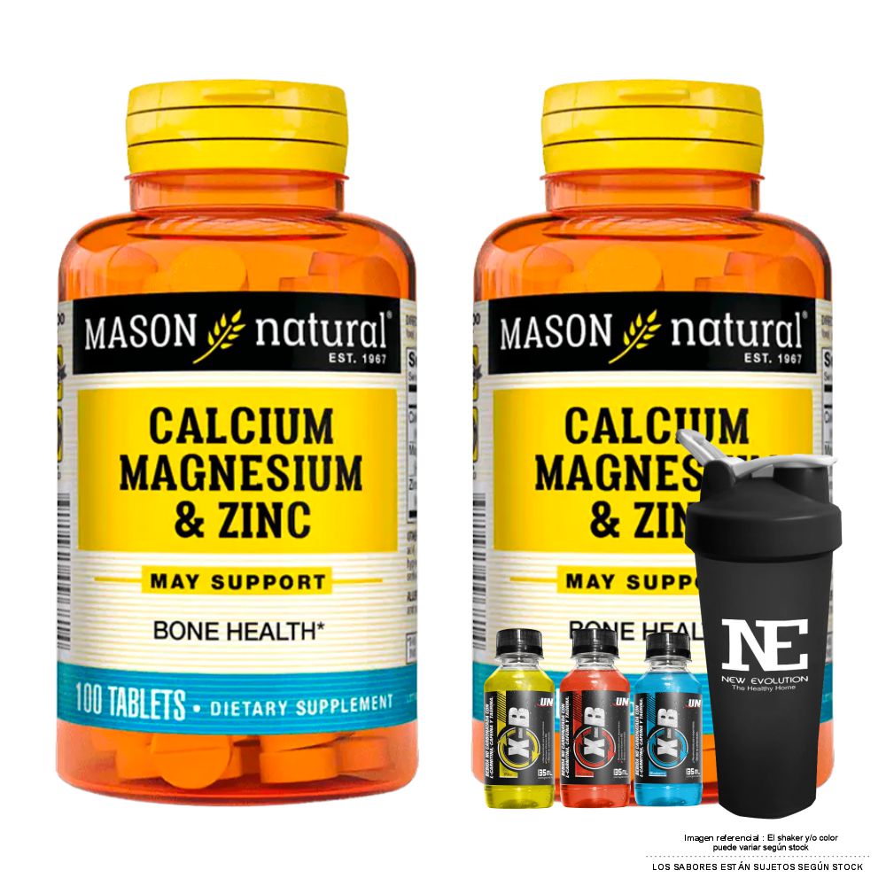 COMBO VITAMINAS MASON NATURAL - 2 CALCIO, MAGNESIO Y ZINC (100 TAB) + SHAKER - 1