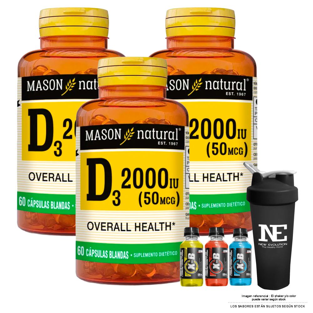 COMBO VITAMINAS MASON NATURAL - 3 D-3 2000 UI (60 SOFTG) + SHAKER - 1