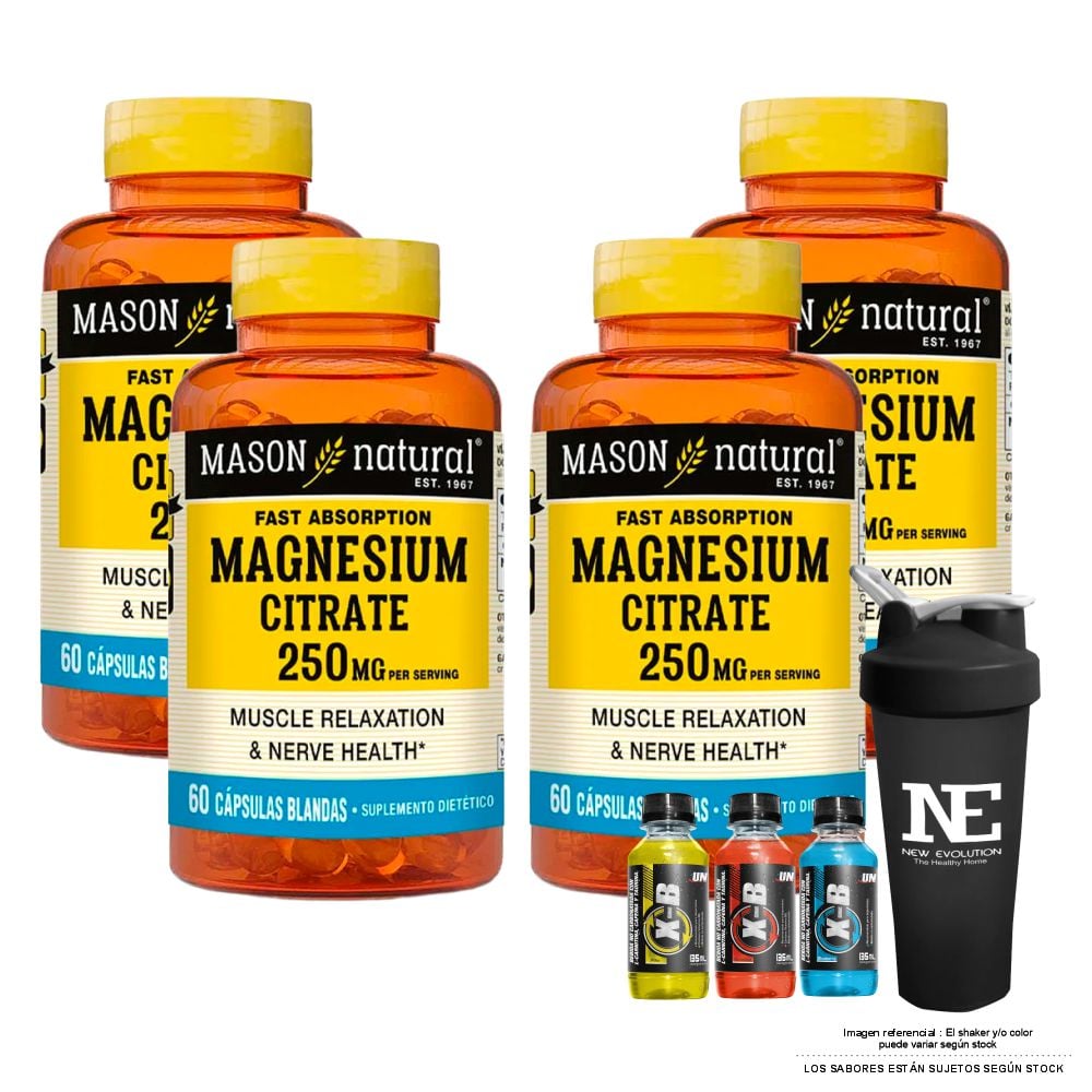 COMBO VITAMINAS MASON NATURAL - 4 CITRATO DE MAGNESIO (60 SOFTG) + SHAKER - 1