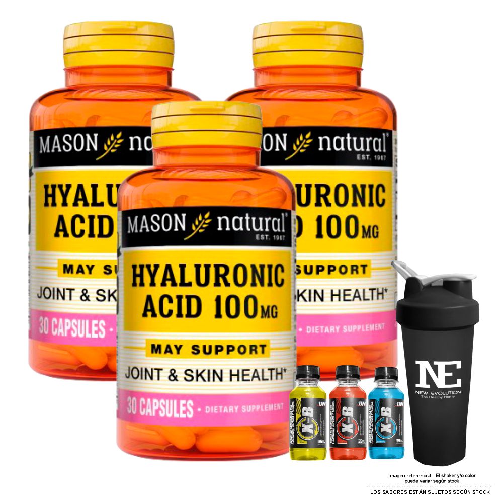 COMBO VITAMINAS MASON NATURAL - 3 ÁCIDO HIALURÓNICO 100 MG (30 CAP) + SHAKER - 1