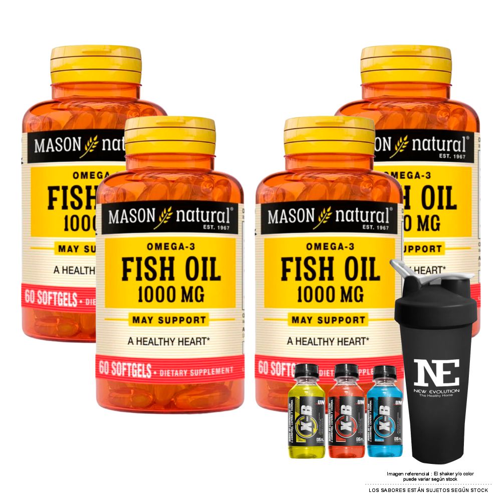 COMBO VITAMINAS MASON NATURAL - 4 OMEGA 3 FISH OIL 1000 MG (60 SOFTG) + SHAKER - 1