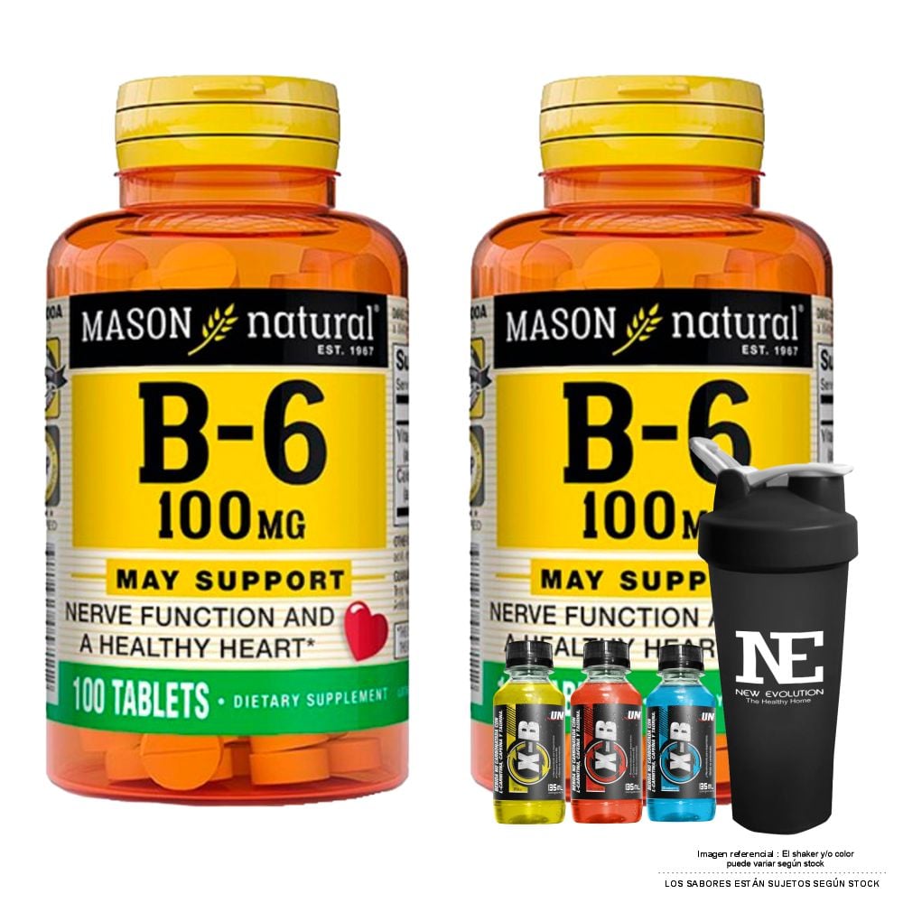 COMBO VITAMINAS MASON NATURAL - 2 VITAMINA B-6 100 MG (100 TAB) + SHAKER - 1