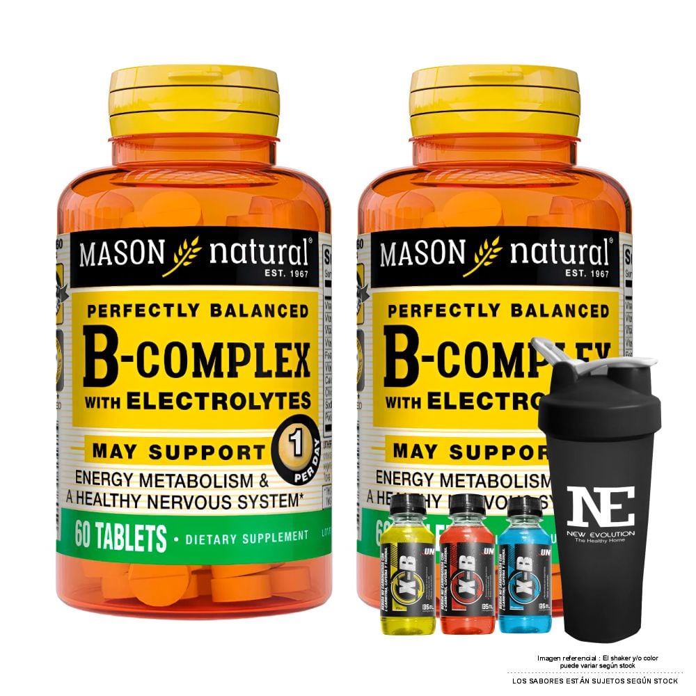 COMBO VITAMINAS MASON NATURAL - 2 COMPLEJO B CON ELECTROLITOS (60 TAB) + SHAKER - 1