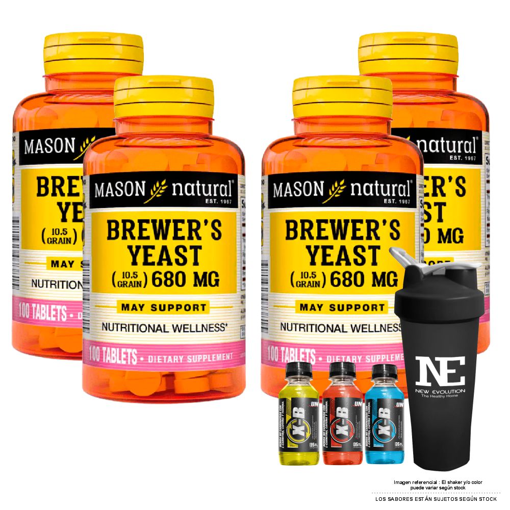 COMBO VITAMINAS MASON NATURAL - 4 LEVADURA DE CERVEZA 680 MG (100 TAB) + SHAKER - 1
