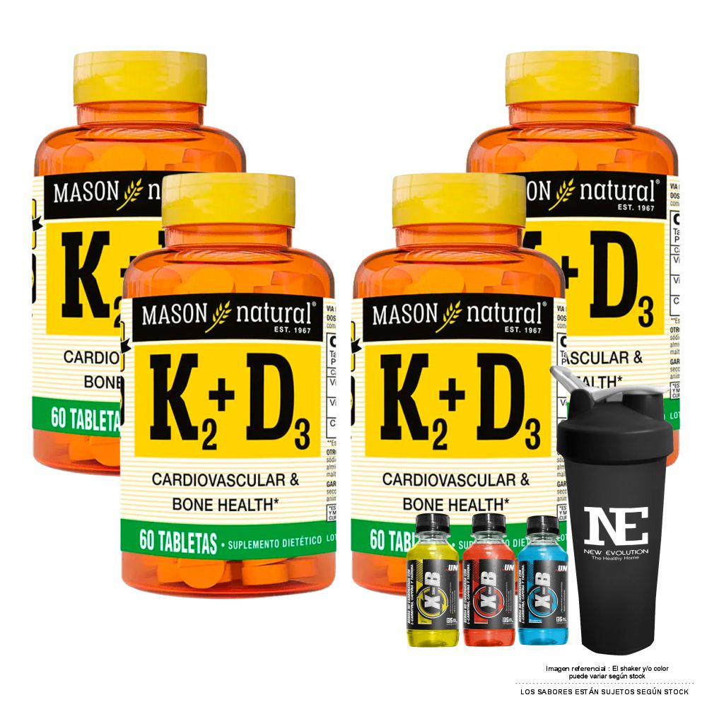 COMBO VITAMINAS MASON NATURAL - 4 VITAMINA K2 + D3 (60 TAB) + SHAKER - 1