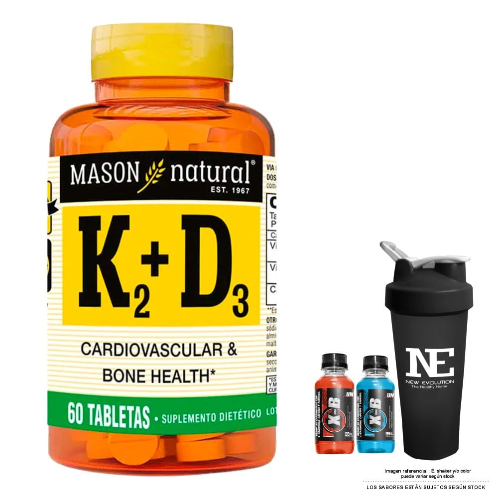 VITAMINAS MASON NATURAL - VITAMINA K2 + D3 (60 TAB) + SHAKER - 1