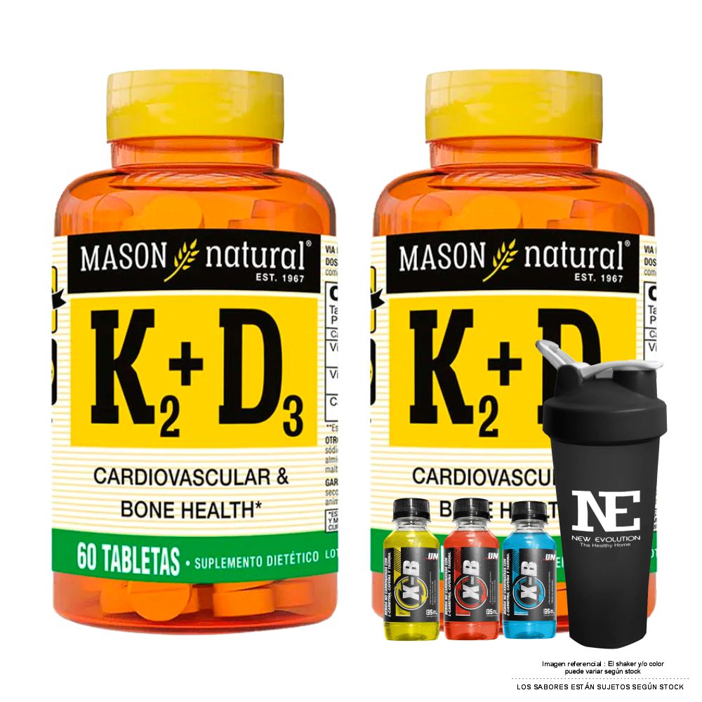 COMBO VITAMINAS MASON NATURAL - 2 VITAMINA K2 + D3 (60 TAB) + SHAKER - 1