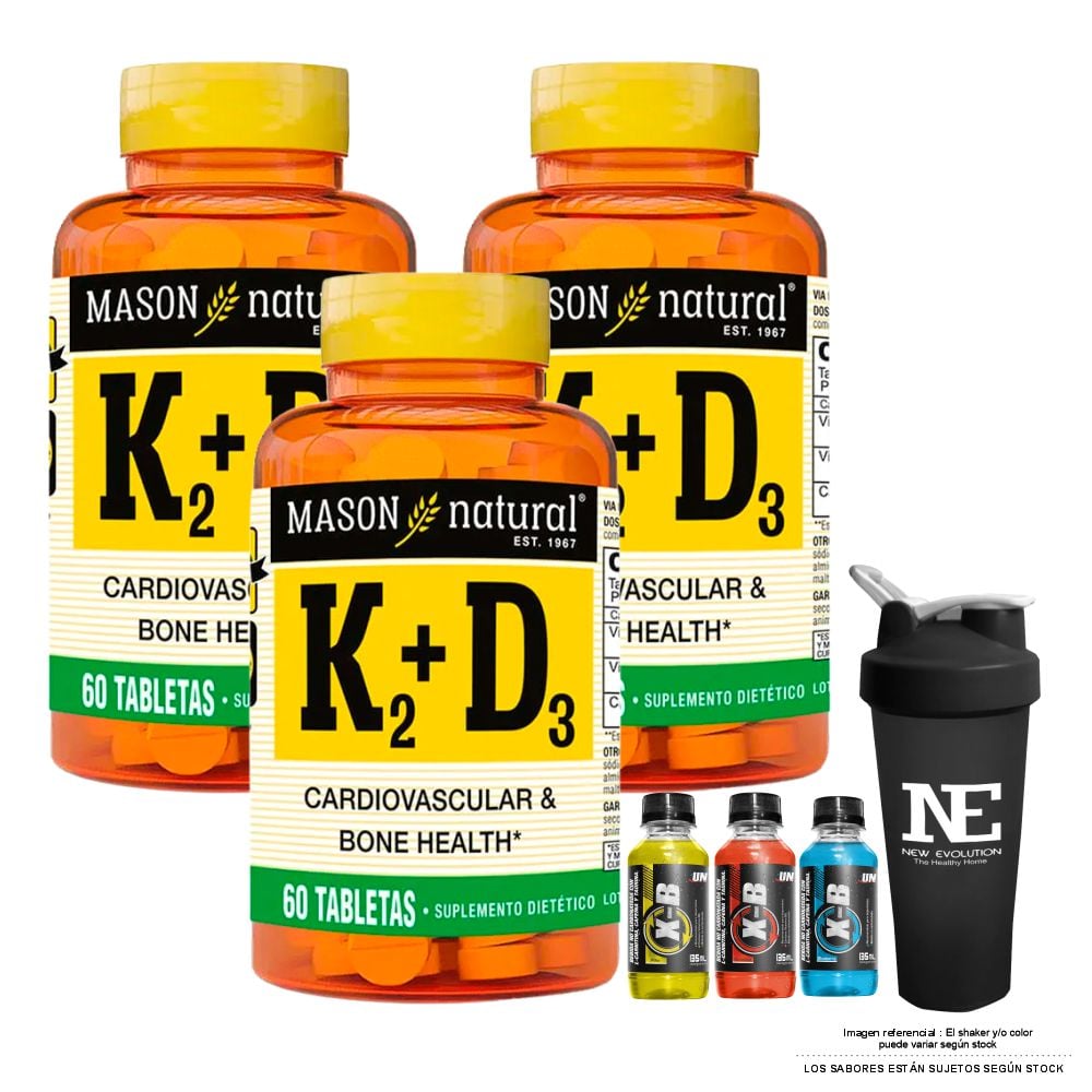 COMBO VITAMINAS MASON NATURAL - 3 VITAMINA K2 + D3 (60 TAB) + SHAKER - 1