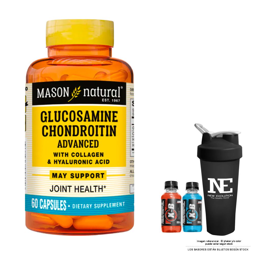 VITAMINAS MASON NATURAL - GLUCOSAMINA CONDROITINA CON ÁCIDO HIALURÓNICO Y COLÁGENO (60 CAP) + SHAKER - 1