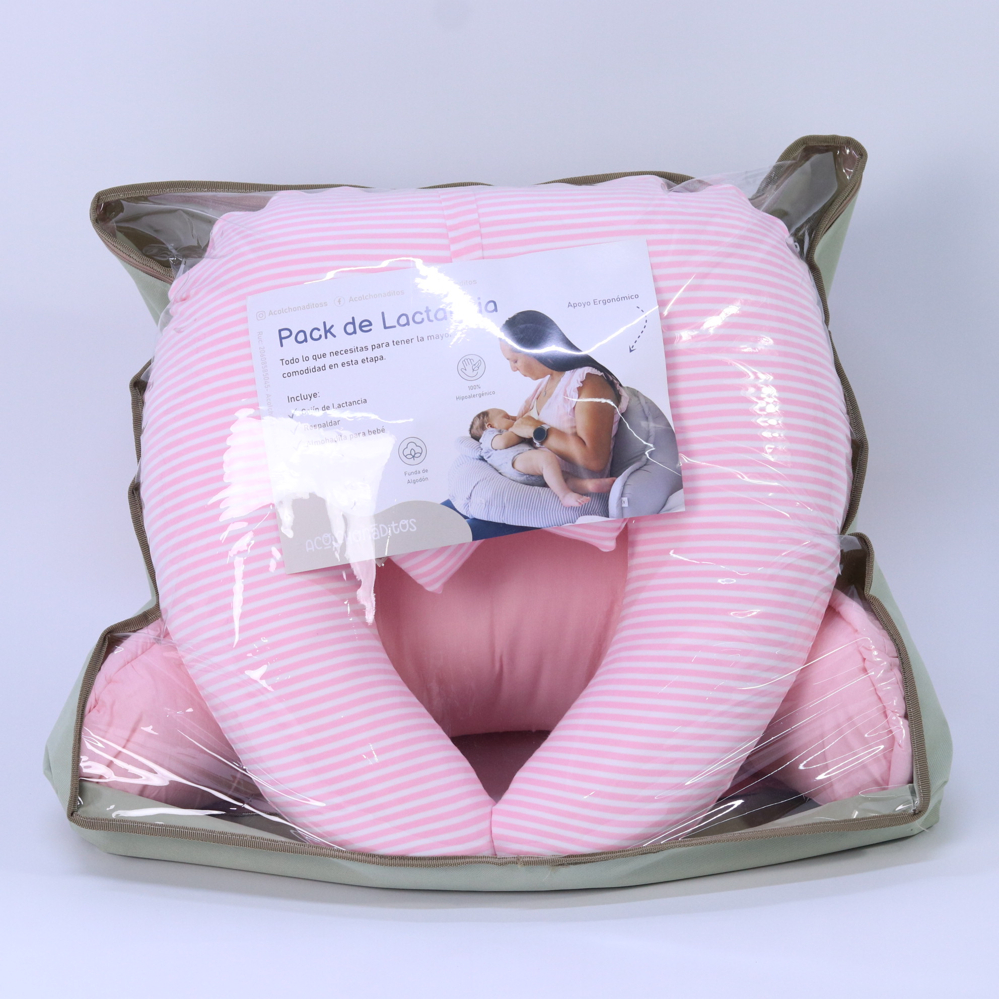PACK DE LACTANCIA - COJÍN DE LACTANCIA + RESPALDAR ROSADO ACOLCHONADITOS - 3
