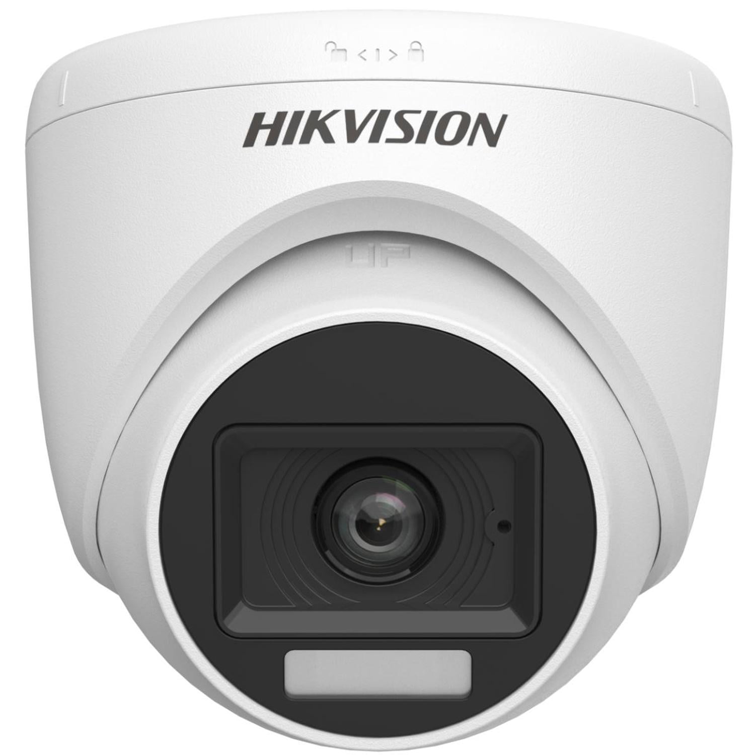 CAMARA HIKVISION FIJA TIPO TORRETA PARA INTERIORES CON AUDIO, LUZ E HÍBRIDO INTELIGENTE 3K DS-2CE76K - 1