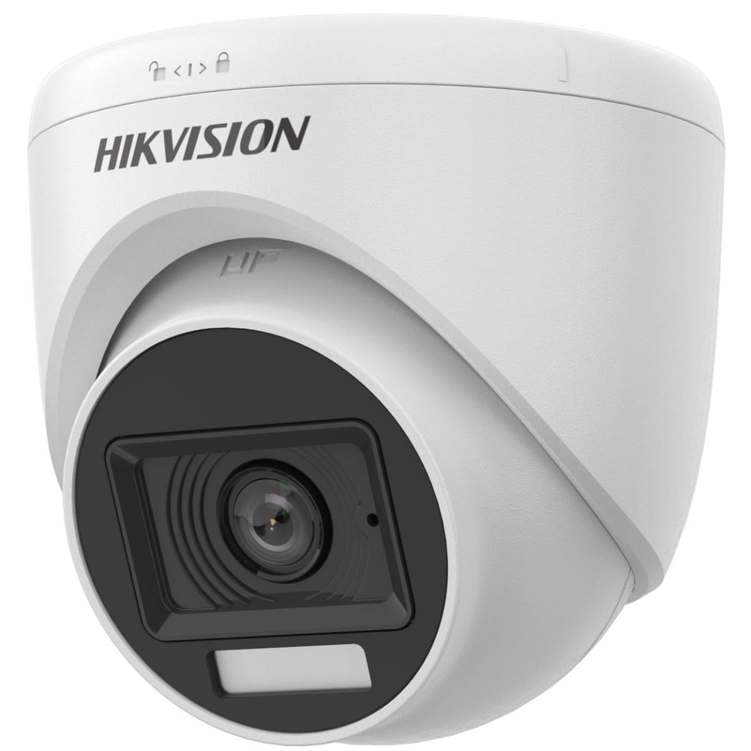 CAMARA HIKVISION FIJA TIPO TORRETA PARA INTERIORES CON AUDIO, LUZ E HÍBRIDO INTELIGENTE 3K DS-2CE76K - 2