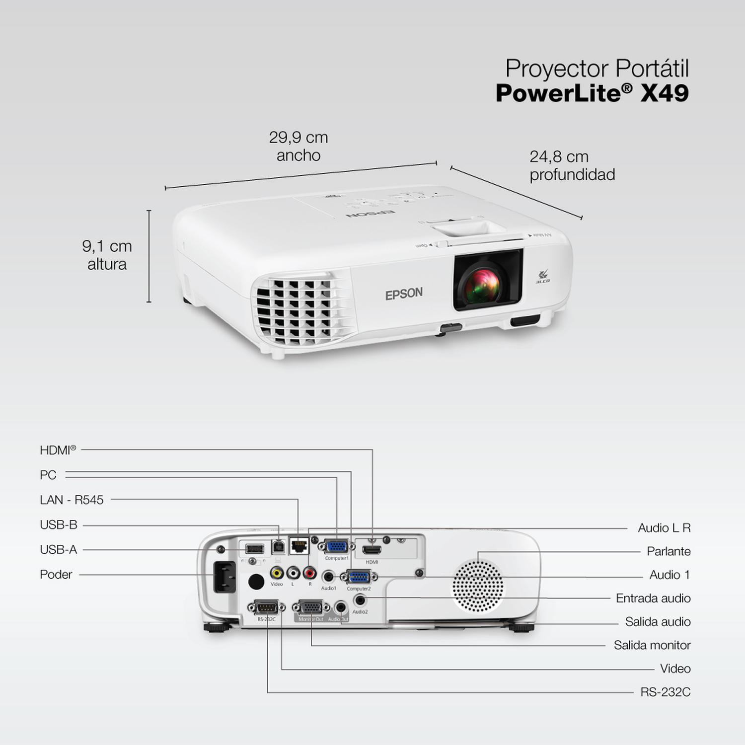 PROYECTOR EPSON POWERLITE X49 3LCD XGA 3600 LÚMENES - 7