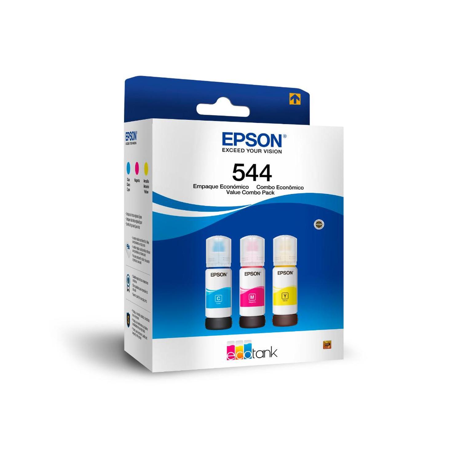 PACK DE 3 BOTELLAS DE TINTA EPSON CYAN / MAGENTA / AMARILLA T544 - 1