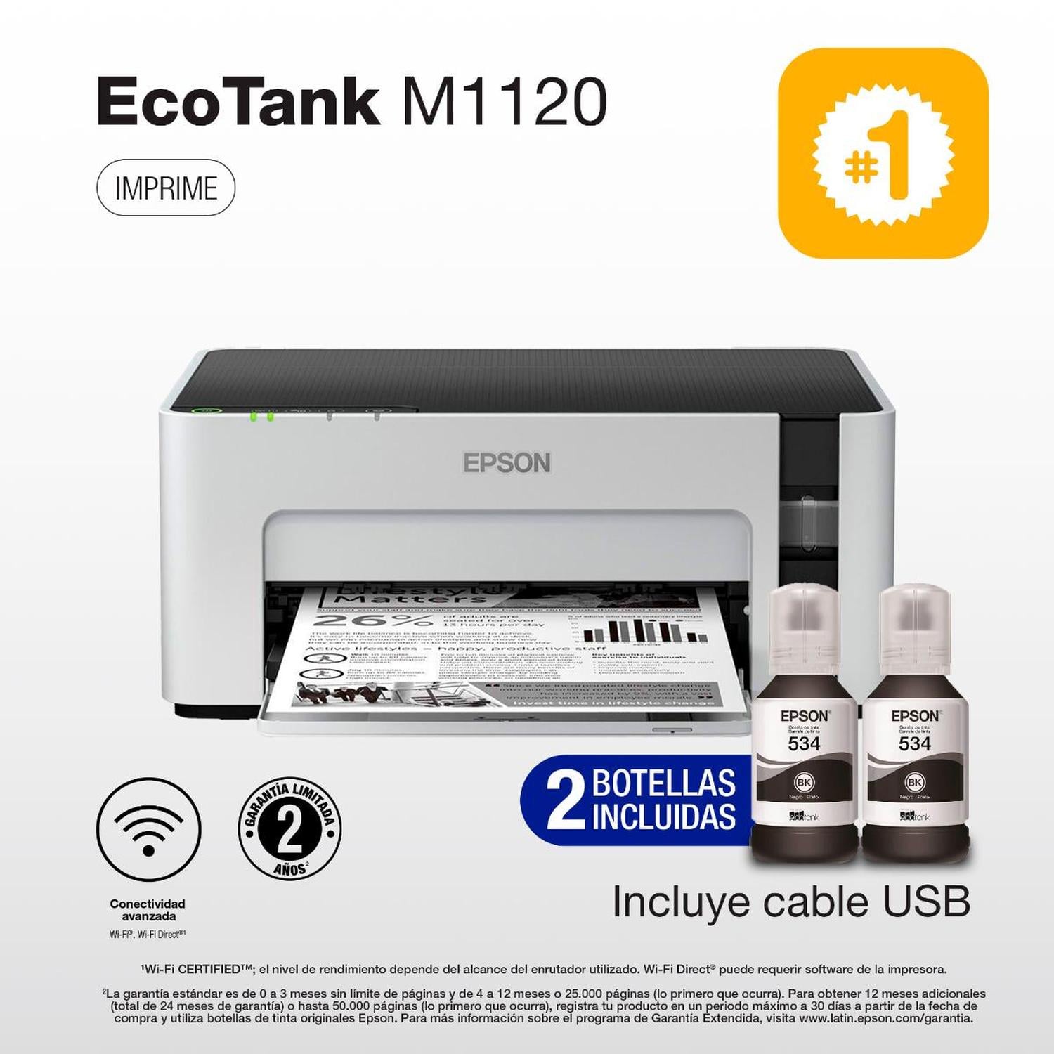 IMPRESORA EPSON ECOTANK M1120 WI-FI BLANCO Y NEGRO - 1