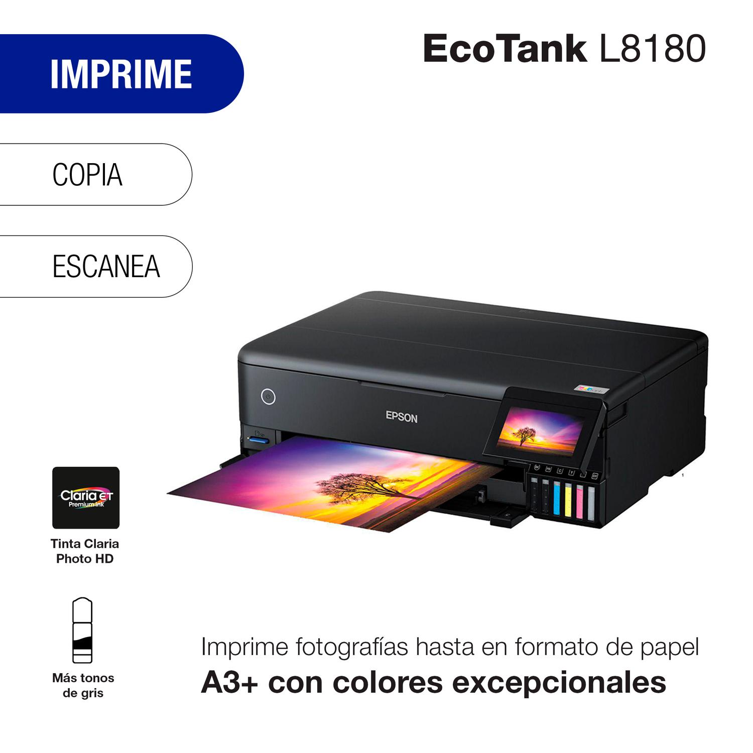 IMPRESORA EPSON MULTIFUNCIÓN 3EN1 ECOTANK FOTO L8180 WIFI/A3 - 3