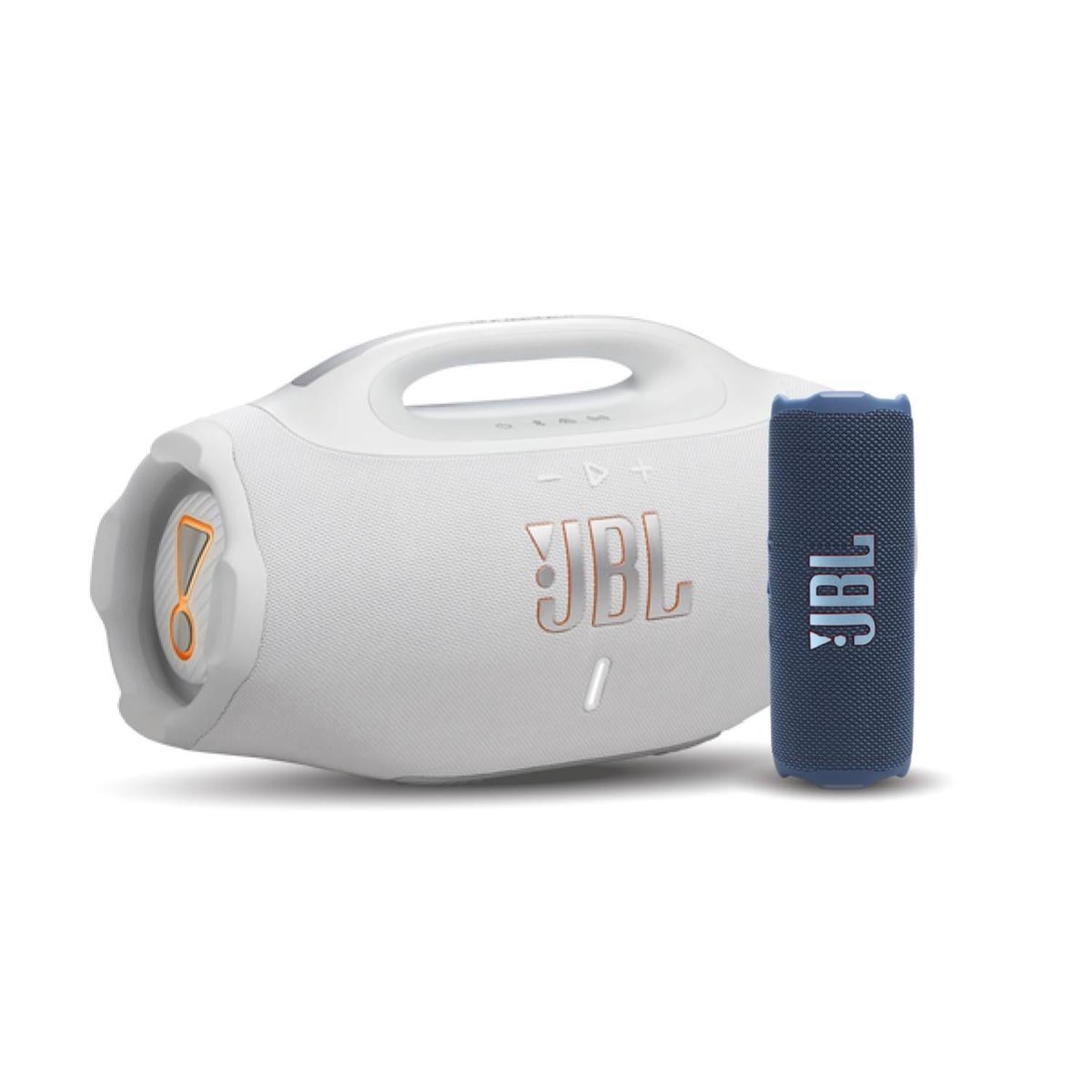 COMBO JBL PARLANTE BOOMBOX 4 BLANCO + PARLANTE FLIP 7 BT AZUL - 1