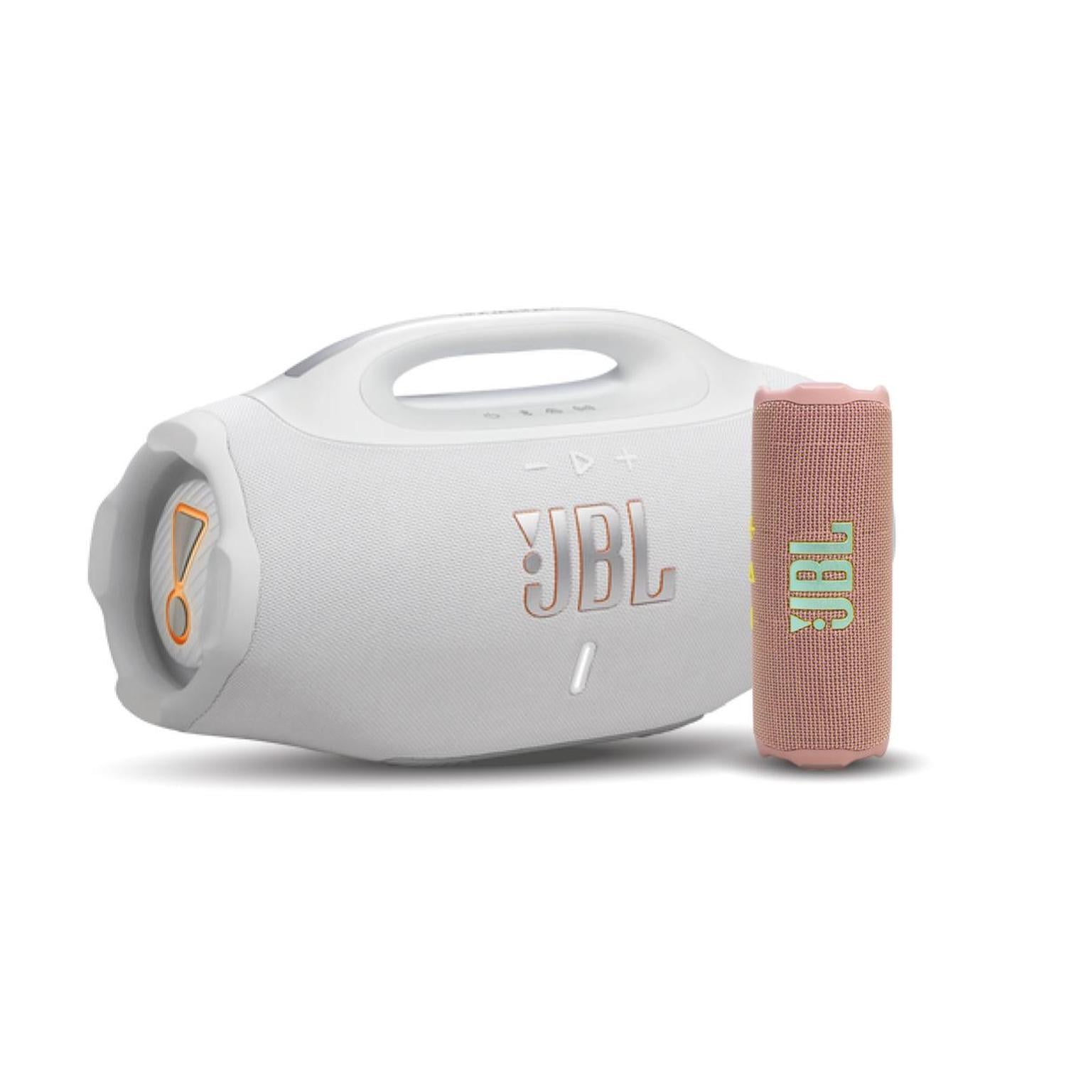 COMBO JBL PARLANTE BOOMBOX 4 BLANCO + PARLANTE FLIP 7 BT ROSADO - 1
