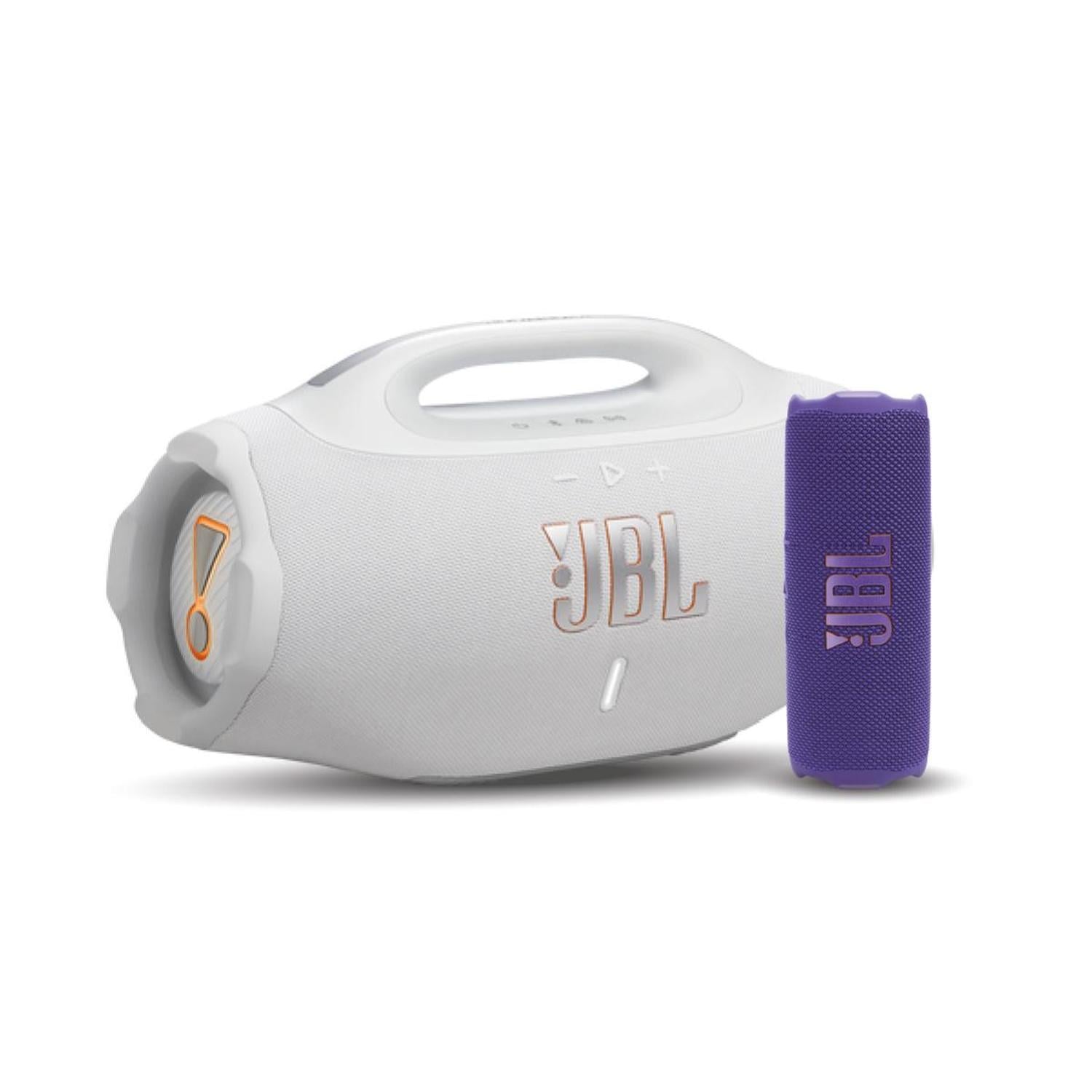 COMBO JBL PARLANTE BOOMBOX 4 BLANCO + PARLANTE FLIP 7 BT MORADO - 1