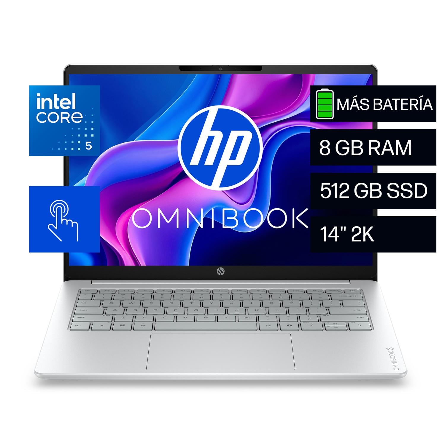 LAPTOP HP OMNIBOOK 3 14-HU0052LA, INTEL CORE 5, 8 GB RAM, 512 GB SSD, 14' TÁCTIL 2K, WINDOWS 11 HOME - 1