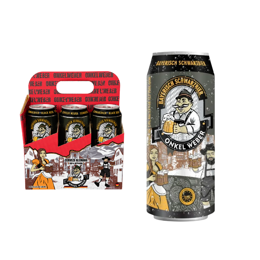 SIXPACK CERVEZA ONKEL WEBER DE CEBADA NEGRA LATA 500ML - 1
