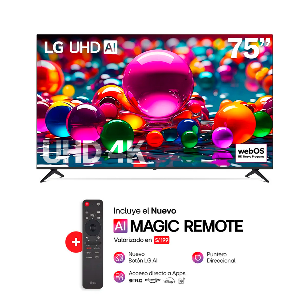 TELEVISOR LG 75 UHD 4K SMART AI THINQ 75UA8050PSA CON MAGIC REMOTO - 1
